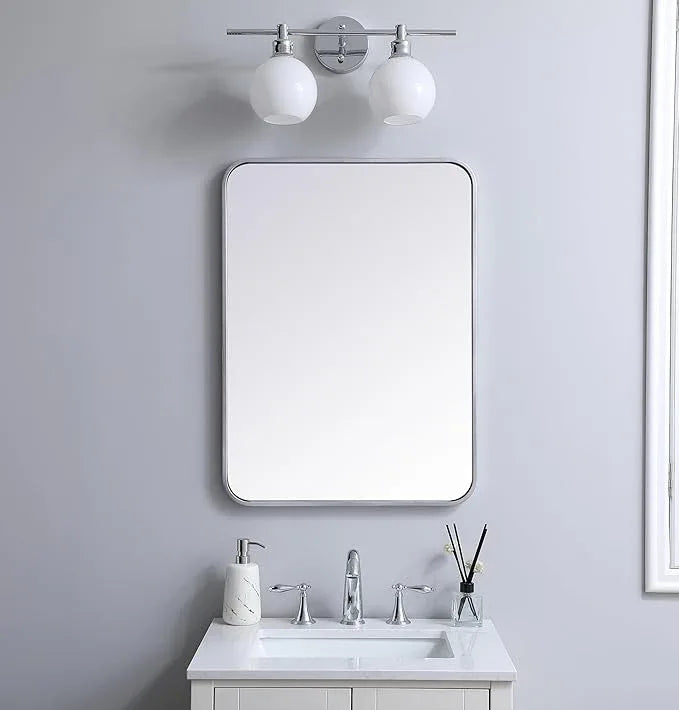 ARS Concepts Aura, Soft Corner Metal Rectangular Mirror 22X30 Inch in, Modern, Silver - ModernBath