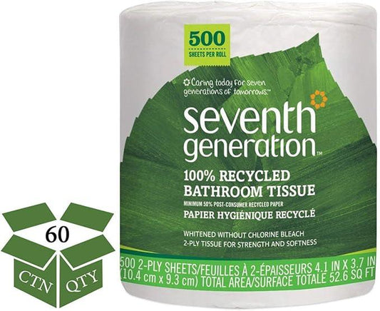 Seventh Generation 137038 100 Percent Recycled Jumbo Roll Bathroom Tissue, 2-Ply, White, 500-Roll, 60-Carton - ModernBath