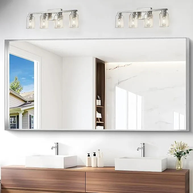 NIMURY Silver Bathroom Mirror, 72x36 Inch Rectangular Framed Mirror, Large Wall Mounted Bathroom Vanity Mirror Over Sink for Bedroom,Restroom, Living Room, Hangs Vertically or Horizontally - ModernBath