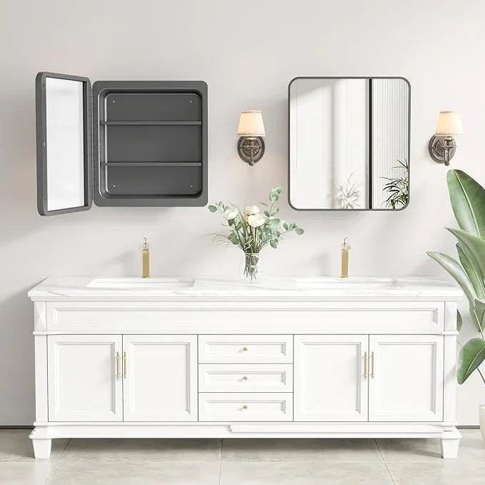 Rresyet 18 x 20 Bathroom Mirror Cabinet with Adjustable Shelves, Bathroom Mirror with Storage, Recessed or Wall Mounted Medicine Cabinet for Skin Products, Beauty Tools etc - ModernBath