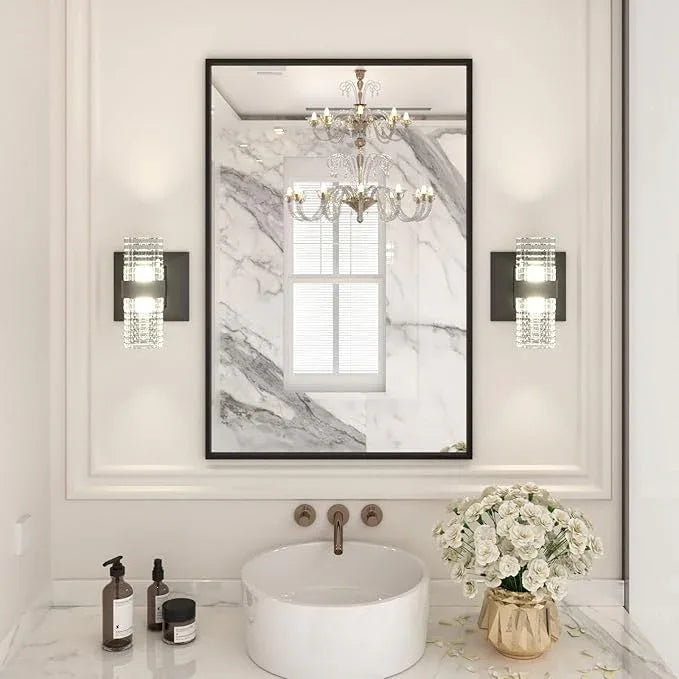LOAAO 24"X36" Black Rectangle Bathroom Mirror Wall, Matte Black Aluminum Alloy Frame, Hangs Vertically or Horizontally, Easy to Install - ModernBath