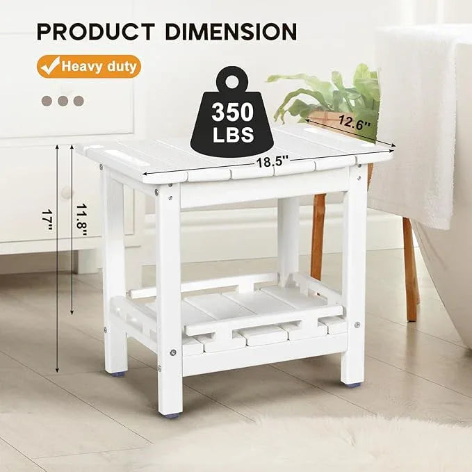 NALONE Shower Bench, HDPE Shower Benches with Storage Shelf & Handles, Indoor and Outdoor Use (White) - ModernBath