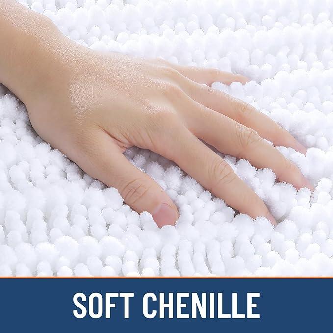 Smiry Bathroom Rugs Mat 36x24, Extra Soft Absorbent Chenille Bath Rugs, Non Slip Rubber Backing Machine Washable Quick Dry Bath Mats for Bathroom Floor, Tub, Shower, Home Decor Accessories, White - ModernBath