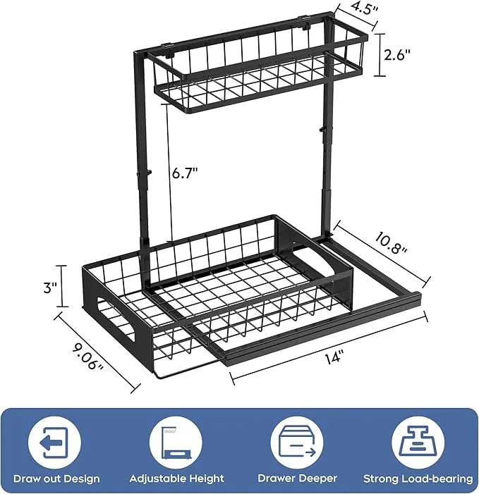Under Sink Organizer , 2 Pack Height Adjustable Cabinet Organizer with Slide Out Drawer, Pull Out Under Sink Storage, Multi-Purpose 2 Tier Sink Shelves for Kitchen Bathroom Pantry (Black, 2 Pack) - ModernBath