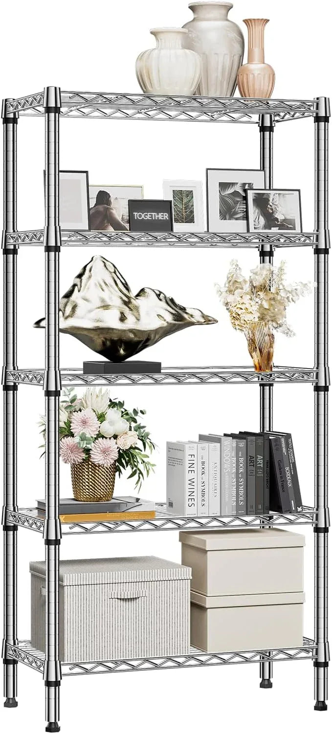1250 lbs 5 Tier Shelf Metal Storage Shelves Shelving Wire Rack Heavy Duty Closet Organizers for Garage Kitchen Bathroom Laundry Chrome 13.8" D x 29.5" W x 59.5" H - ModernBath