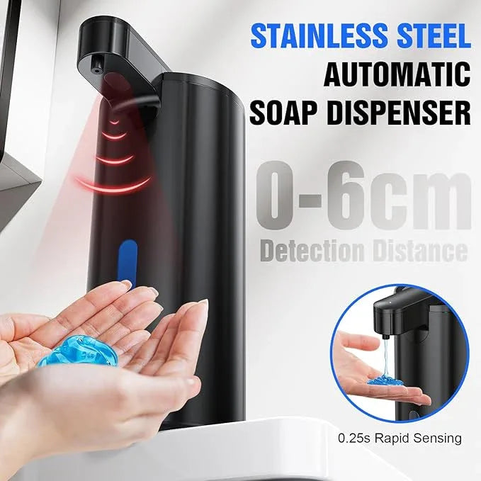 Fantictas Automatic Soap Dispenser Touchless, Stainless Steel 11.5 oz 3 Levels Adjustable Hand Soap Dispenser with Rechargeable Sensor Pump for Kitchen & Bathroom Liquid Soap, Black - ModernBath