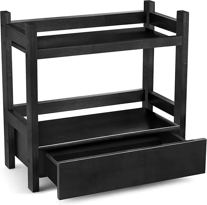 Sorbus Bamboo Bathroom Counter Organizer – 2-Tier Shelf with Hidden Drawer for Vanity, Matcha Station, Bathroom Sink Organizer Countertop, Kitchen & Office Storage (13″ L x 6.5″ W x 12.6″ H) (Black) - ModernBath