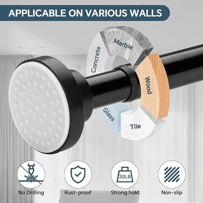 SILKVERSE Black Shower Curtain Rods 17-83 Inch, Adjustable 1" Diameter Drapery Telescoping Curtain Rods for Bathroom,No Drill Anti-Rust Non-Slip Heavy Duty Spring Tension Shower Rod - ModernBath