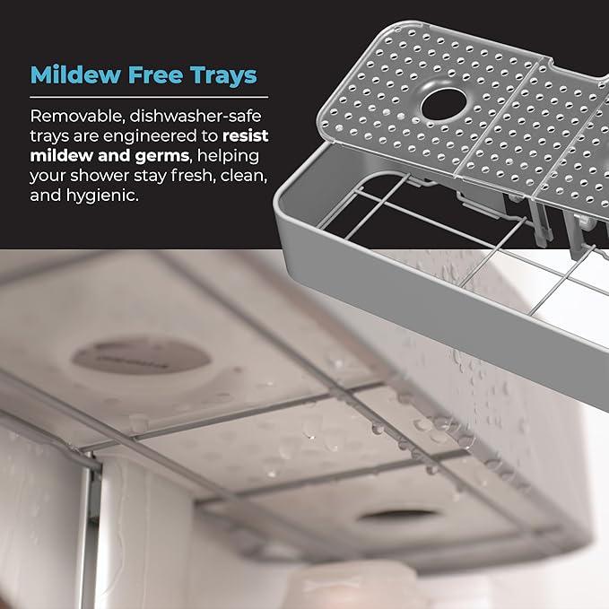 ShowerSMART Rust Resistant Hygienic Shower Caddy – Hanging Bathroom Organizer with Adjustable Shelves, Easy Clean Trays & Magnetic Hooks for DIY Remodels & Shower Niches - Black - ModernBath