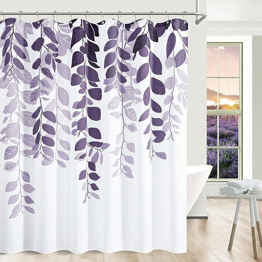 BOODII Royal Purple Leaf Shower Curtain for Bathroom Botanical Eucalyptus Nature Eucalyptus Shower Curtain Set Floral Leaves Bathroom Decor Natural Bath Curtains 72x72 - ModernBath