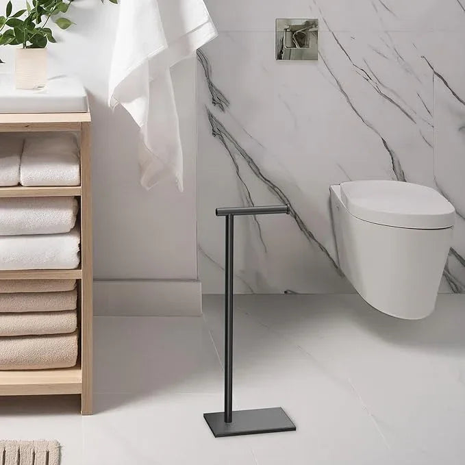 Gatco 1431MX Modern Square Base Toilet Paper Holder Stand, Matte Black, 22.25" H - ModernBath