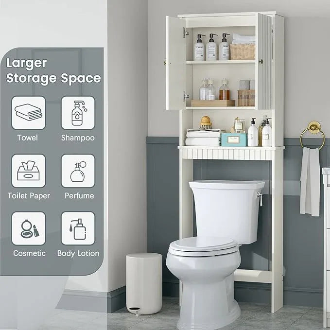 Over The Toilet Storage Cabinet, Over Toilet Storage with Fluted Door, Over The Toilet Storage Bathroom Organizer Bathroom Shelf Over Toilet, Behind Toilet Storage Cabinet Organizer,Cream White - ModernBath