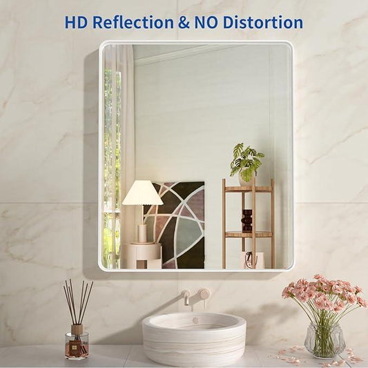 WEER White Bathroom Mirror 36X30 Inch, Rounded Rectangle White Metal Frame Mirror, Matte White Bathroom Vanity Mirror with Tempered Glass, Anti-Rust, Hangs Horizontally or Vertically - ModernBath