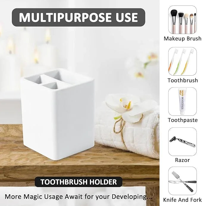 Resin Bathroom Toothbrush Cups Set with Holder and Tray, 4 Pcs Matte White Bathroom Accessories Set Counter Organizer for Sink Home Decor - ModernBath