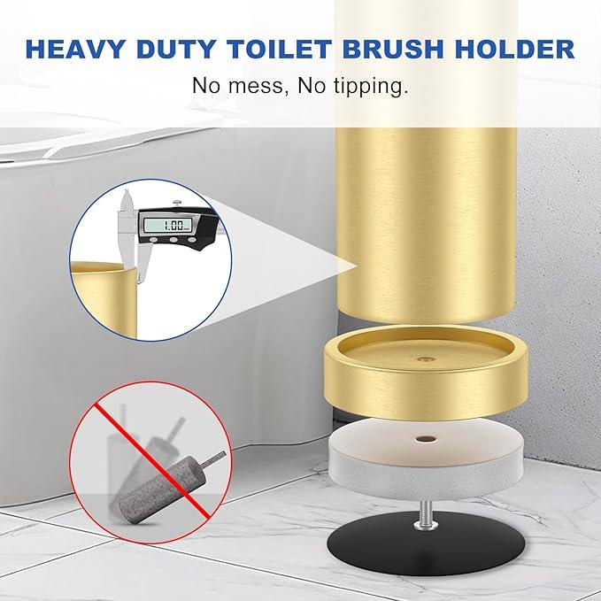 Toilet Brush and Holder Set: 304 Stainless Steel Brushed Gold Toilet Bowl Brush and Holder with Removable Inner Bowl and Splash Protection, Heavy Duty Long Handle Bathroom Cleaning Tool - ModernBath