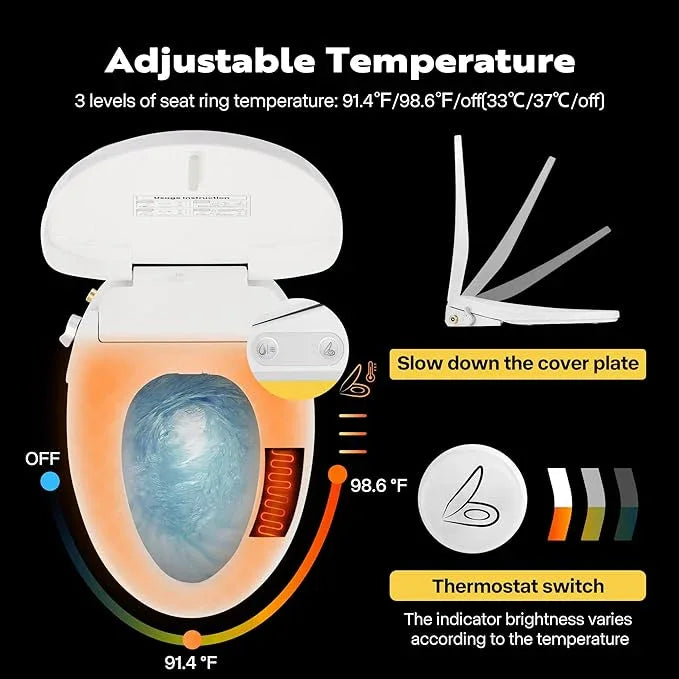 VIVOHOME Smart Heated Bidet Toilet Seat with Self-Cleaning Nozzle for Rear and Front Cleansing, Warm Air Dryer with Adjustable Temperature Settings, Soft Close Lid, Nightlight - ModernBath