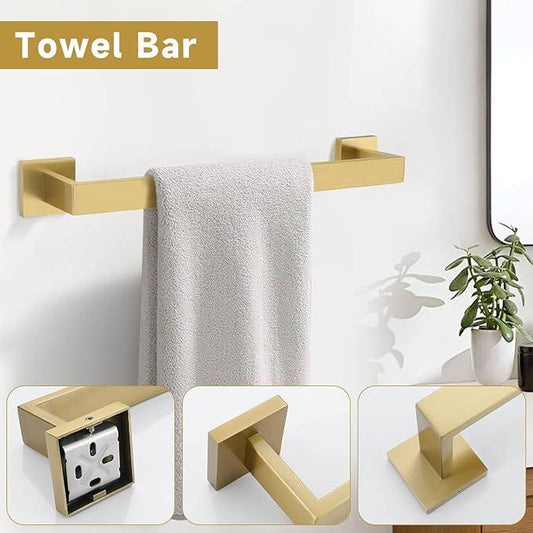 Brushed Gold 5 Pieces Bathroom Hardware Accessories Set Towel Bar Set Towel Holder&Racks Set for Bathroom,SUS304 Stainless Steel,Wall Mounted 16-Inch - ModernBath