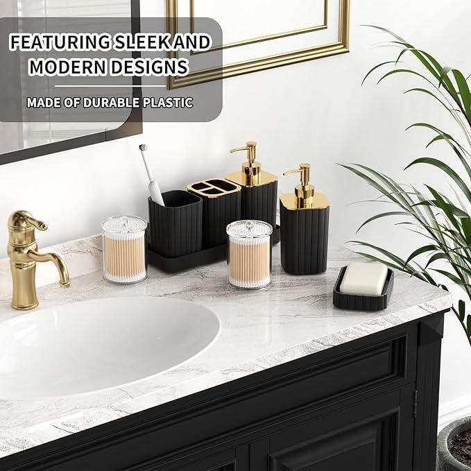 XLHOMO Bathroom Set - 26PC Bathroom Set with Shower Curtain and Rugs, Bathroom Accessory Set, Black Bathroom Accessories Set, Trash Can & Soap Dispenser - ModernBath