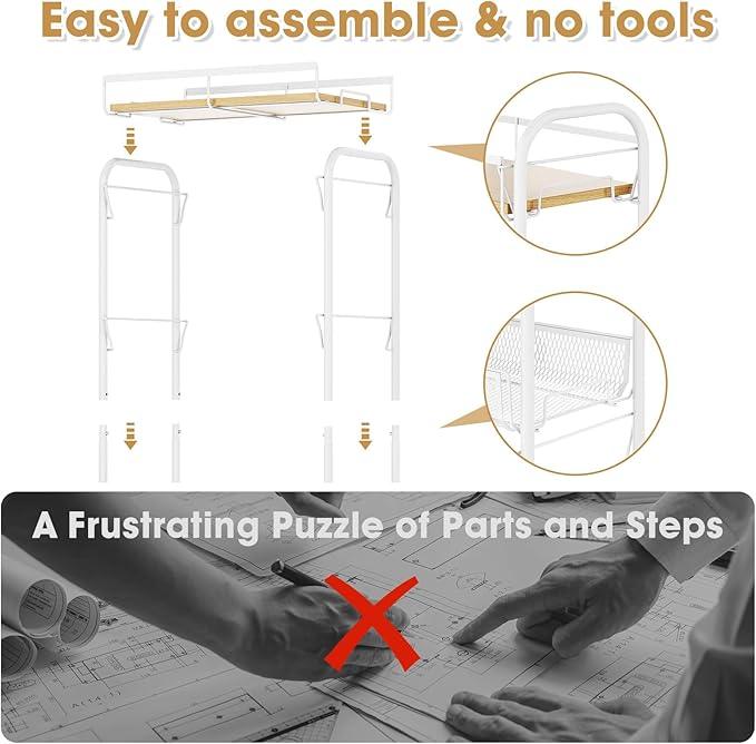 TOOLF 4-Tier Slim Rolling Cart, Metal Utility Cart, Slide Out Storage Cart with Wooden Tabletop and Mesh Baskets for Narrow Space on Kitchen Bathroom Laundry Room Bedroom Apartments Dormitory - ModernBath