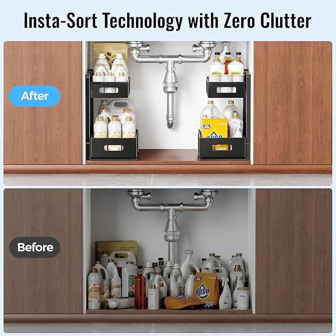 2 Pack Under Sink Organizer and Storage, Metal Under Kitchen Sink Organizer, Slide Out Bathroom Organizers and Storage, Undersink Organizers for Kitchen Bathroom Cabinet - ModernBath