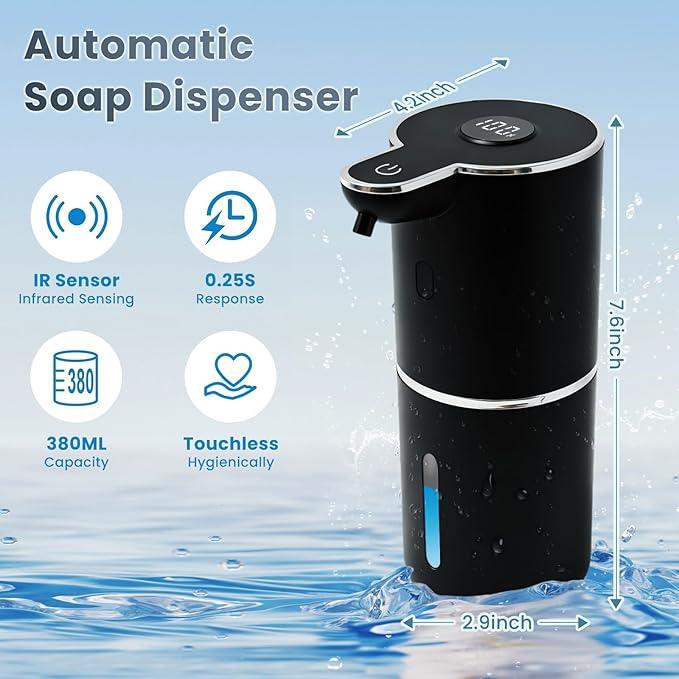 Automatic Soap Dispenser, Touchless Liquid Soap Dispensers, USB Rechargeable, 6-Level Adjustable Volume Control, 12.8oz/380ml, Wall Mount for Kitchen, Bathroom, Free Liquid Dispenser Stickers (Black) - ModernBath