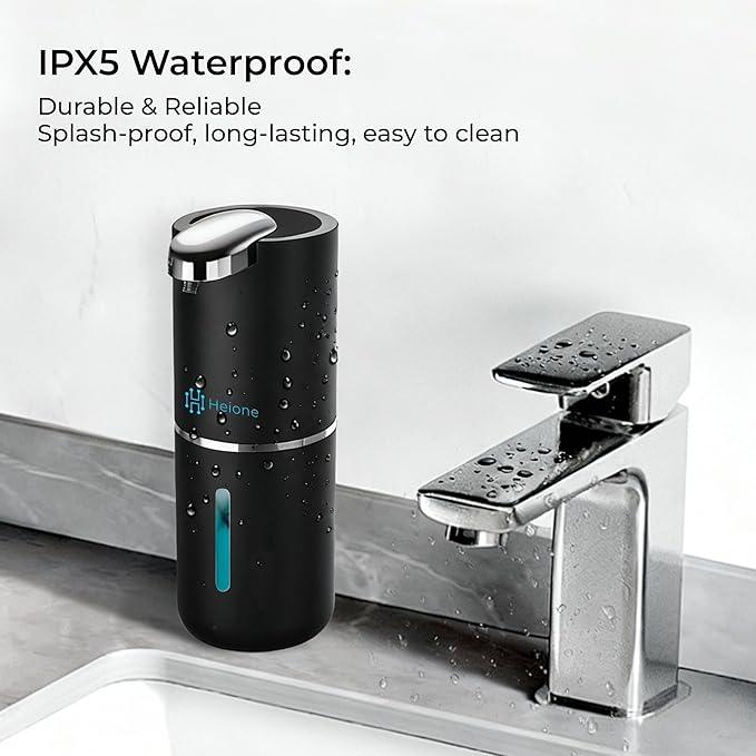 Heione Automatic Touchless Liquid Soap Dispenser, Black, 12.8 oz, USB-C Rechargeable, IPX5 Waterproof for Bathroom, Shower & Kitchen (Shampoo/Gel/Dish Soap), Wall Mount or Countertop (Black (Liquid)) - ModernBath