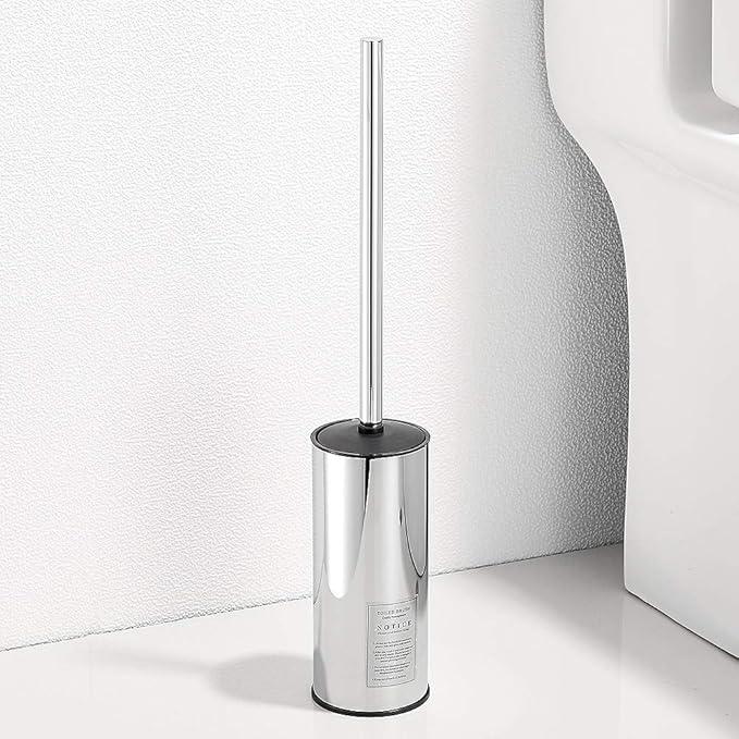 Freestanding Toilet Brush Holder for bathrooms 304 Stainless Steel Toilet Brush Stand Round Storage and Organization Rust Resistant 18-inch high Polished Chrome Finished - ModernBath