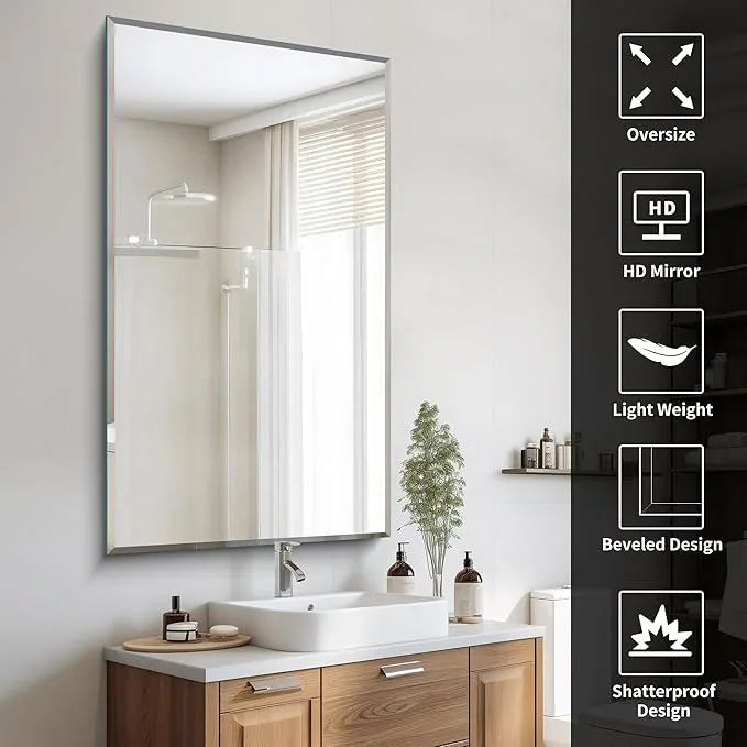 CILIBER Large Beveled Mirror, 30x55 Frameless Beveled Bathroom Mirrors for Over Sink, Upgraded Shatterproof Beveled Frameless Vanity Mirror for Bathroom,Bedroom,Living Room and Entryway - ModernBath