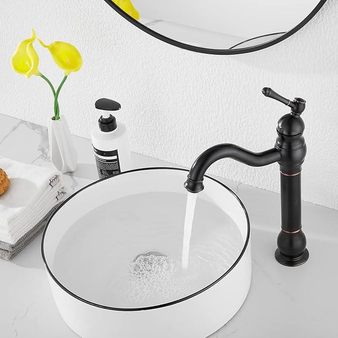 GGStudy 360° Swivel Single Handle One Hole Bathroom Vessel Sink Faucet Matching Pop Up Drain Without Overflow Oil Rubbed Bronze - ModernBath