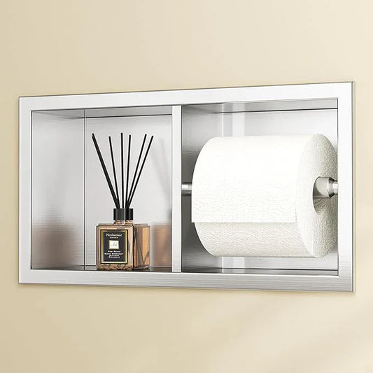 Neodrain Dual Roll Recessed Toilet Paper Holder - Brushed Nickel 304 Stainless Steel, Hidden in-Wall Space-Saving for Modern Bathroom Tissue Holder(Brushed) - ModernBath
