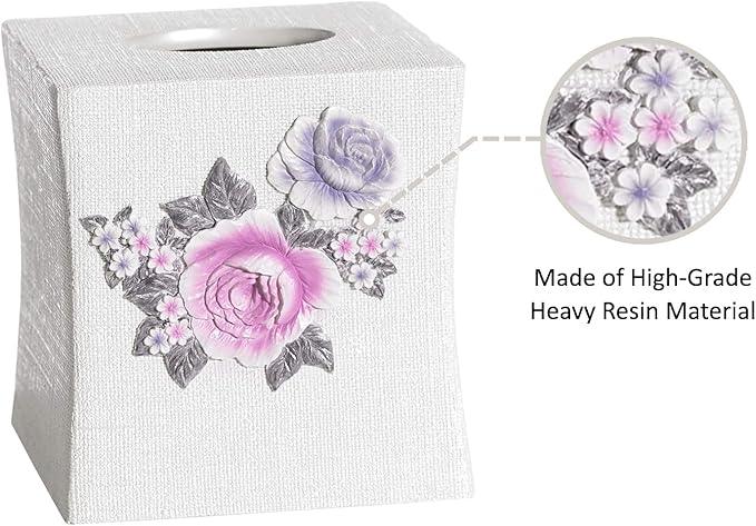 Zahari Home 2pc Michelle Bathroom Set Waste Basket & Tissue Cover Modern Classic Decor Stylish Unique Design Beautiful Floral Bathroom Accessories Set - ModernBath