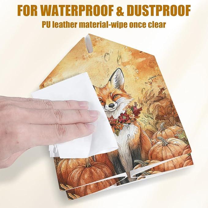 Autumn Fox Pumpkin Tissue Box Cover 2PCS, Leather Tissue Box Holder Square Facial Paper Case Tissue Box Cube Organizer for Bathroom Bedroom Desk Office - ModernBath