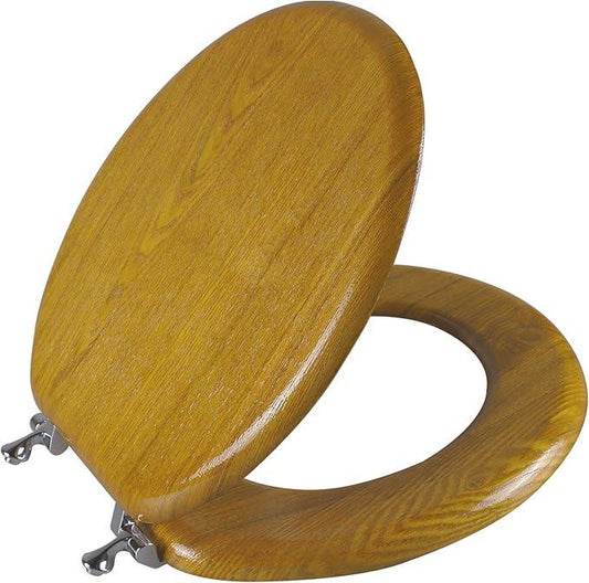 Angel Shield Durable Wood Veneer Natural Toilet Seat Metal Hinged Easy Clean Anti-scratch American Standard(Round,Oak) - ModernBath