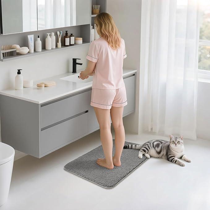 COSY HOMEER Extra Thick Bath Rugs for Bathroom - Anti-Slip Bath Mats Soft Plush Yarn Shaggy 100% Strong Mirco Polyeste Mat Living Room Bedroom Mat Floor Water Absorbent(Grey,16x24 - Inches) - ModernBath