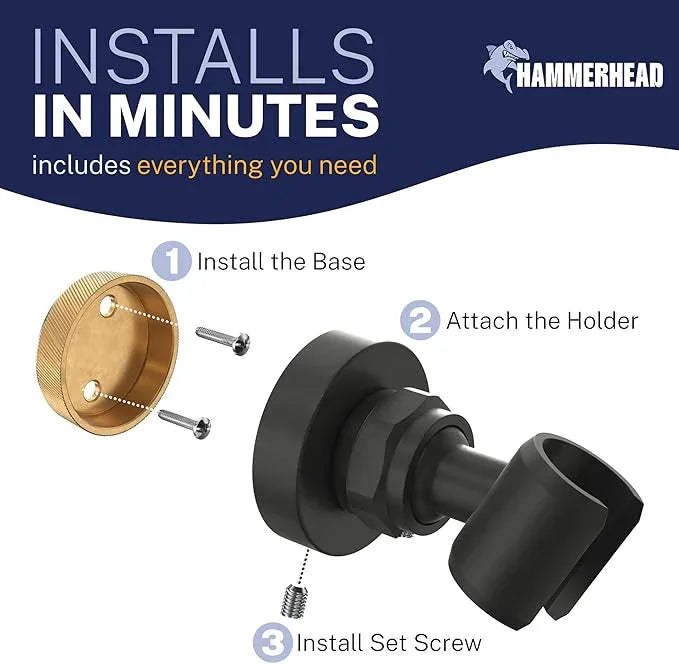HammerHead Showers Solid Metal Handheld Showerhead Holder Wall Mount, Adjustable Screw-Mounted Pivot Ball, Shower Hose Holder, Fits Most Handheld Showerheads, Matte Black - ModernBath