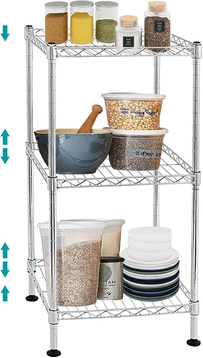 BNSPLY 3-Tier Adjustable Shelving Unit, Metal Wire Rack with NSF Certified, Leveling Feet, Standing Storage Shelf for Laundry, Bathroom, Kitchen, Pantry, Closet, Chrome - ModernBath