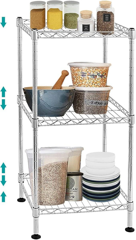 BNSPLY 3-Tier Adjustable Shelving Unit, Metal Wire Rack with NSF Certified, Leveling Feet, Standing Storage Shelf for Laundry, Bathroom, Kitchen, Pantry, Closet, Chrome - ModernBath