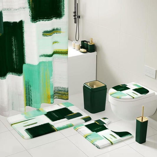 XLHOMO Bathroom Accessories Set - 26PCS Dark Green Bathroom Set, Bathroom Accessory Set with Shower Curtain and Rugs and Bathtub Mats for Home - ModernBath