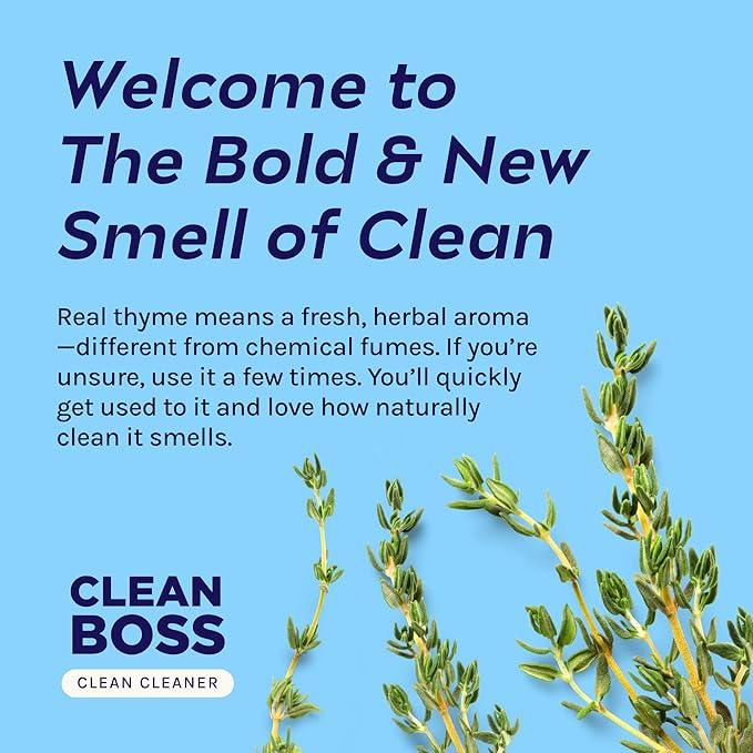 CleanBoss Botanical Disinfectant - 24 oz (Pack of 2) - Multi-Surface Cleaner - Kills 99.9% of Germs + Cold & Flu Viruses - Fresh Thyme Scent - No Rinse on Food Contact Surfaces - Pet Friendly - ModernBath