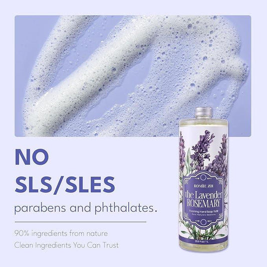 ROMIIE ZOI Foaming Hand Soap Refill Gift Set-3 Pack with Dispenser, Cruelty-Free and Biodegradable Formula, Moisturizing with Essential Oil for Sensitive Skin,Lavender Rosemary Scent,(33.8 Fl Oz x 3) - ModernBath