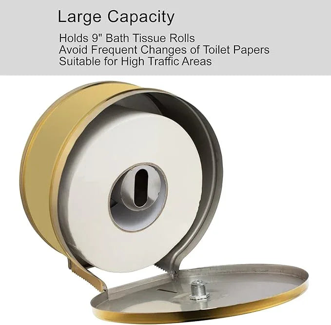 Commercial Jumbo Toilet Paper Dispenser, Wall Mount Stainless Steel 9 Inch Roll Toilet Paper Holder Bath Tissue Dispenser with Lock Key (Gold) - ModernBath
