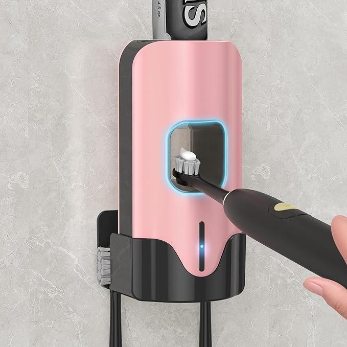Automatic Toothpaste Dispenser Wall Mounted - Smart Touchless Toothpaste Squeezer with 3 Adjustable Levels, 2 Toothbrush Holders- for Kids and Adults, Bathroom Essentials - ModernBath