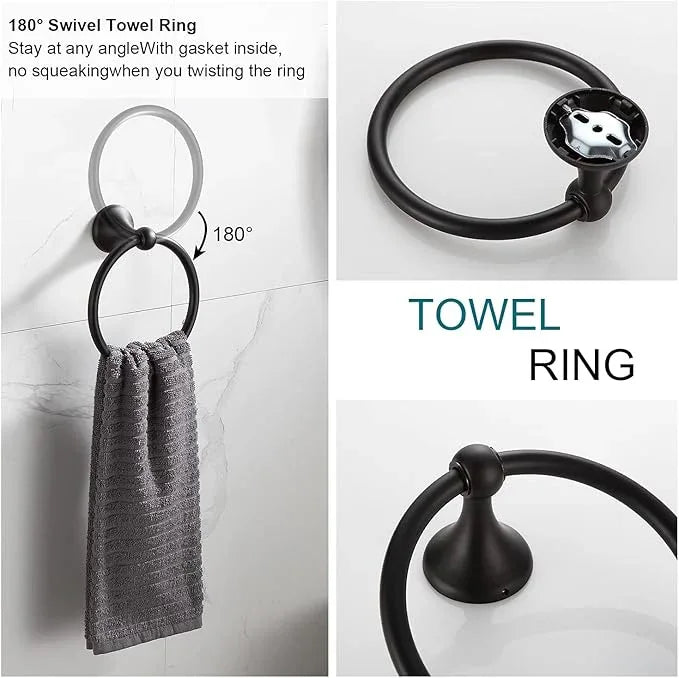 BGL Bathroom Accessory Set, Matte Black Adjustable Expandable Towel Bar 4-Piece Bathroom Hardware Set Wall Mounted Robe Hook Toilet Paper Holder Towel Ring Towel Bar - ModernBath