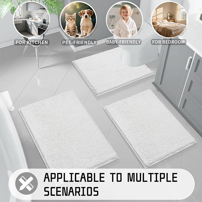 Yimobra Long Bathroom Rugs 47"x24", Extra Soft Non Slip Bath Mat for Tub, Super Absorbent Quick Dry Shaggy Rug Floor Carpet, Machine Washable,White - ModernBath