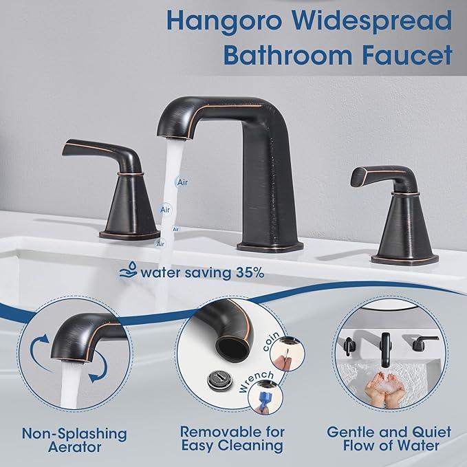 Widespread Bathroom Sink Faucet, Oil-Rubbed Bronze Bathroom Faucet 3 Hole，Brass Vanity Faucet with Pop Up Drain and 2 Supply Lines - ModernBath