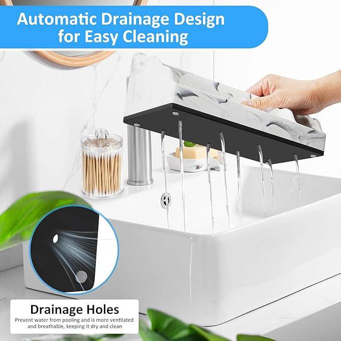 MSBRCH Bathroom Organizer Countertop, White Marble Toothbrush Holders for Bathrooms with 3PCS Qtip Holder Dispenser, Toothbrush and Toothpaste Holder for Bathroom Counter Organization Storage Vanity - ModernBath