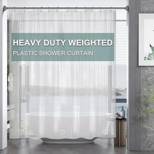 AmazerBath Plastic Shower Curtain Clear Premium PEVA, Clear Shower Curtain Heavy Duty 8G, Weighted Shower Curtains for Bathroom Accessories with 3 Big Stones and 12 Rustproof Grommets, 72x72 Inches - ModernBath