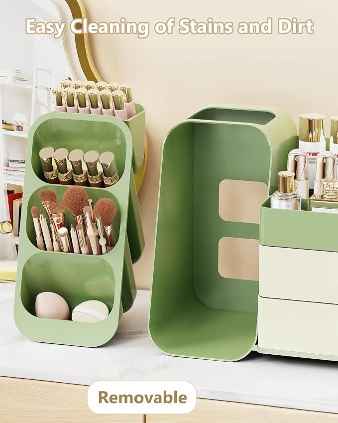 Anylady Makeup Organizer with Drawers, Skincare Organizer (Large Size Thick), Storage Box Cosmetic Display Cases, Make up Organizers for Vanity, Dresser, Desk, Kitchen, Countertop (green) - ModernBath