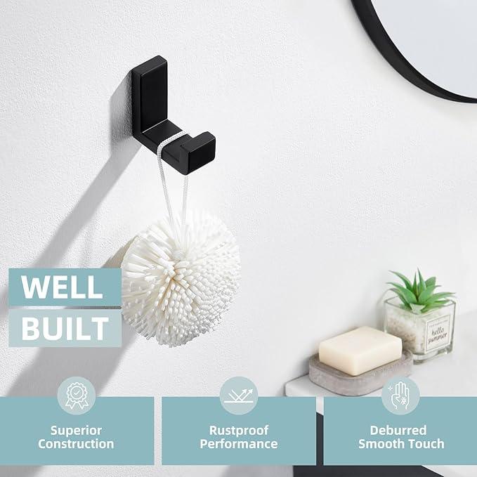 Angle Simple Towel Hook for Bathroom, SUS 304 Stainless Steel Compact Shower Robe Coat Wall Hook, Matte Black - ModernBath
