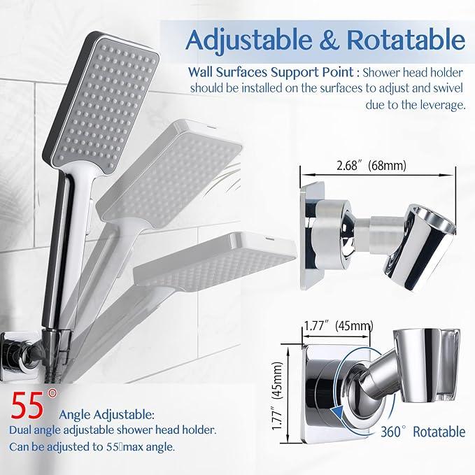 YDmeet Shower Head Holder, Adjustable Handheld Brass Shower Head Bracket, Wall Mount Holder, Drill Free Glue Installation (Polished Chrome) - ModernBath